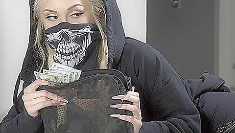 Blonde girl gets fucked by a huge cock runs